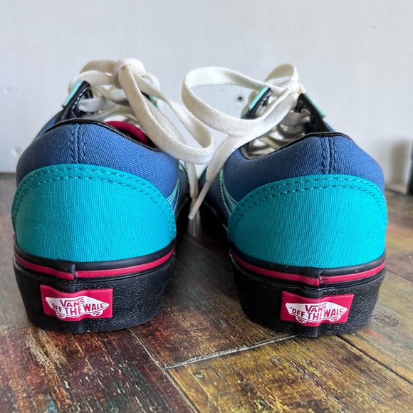 Vans low top SK8 shoes mens 4.5 women 6, two tone blue, white laces - Picture 7 of 8